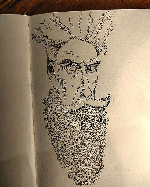 Pencil sketch of a Beard male character head shot only