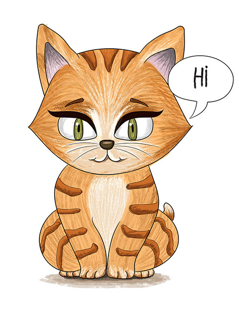 Digital painted cartoon style cat