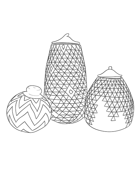 Different Classical patterns on vases traditional Triable Afro American style