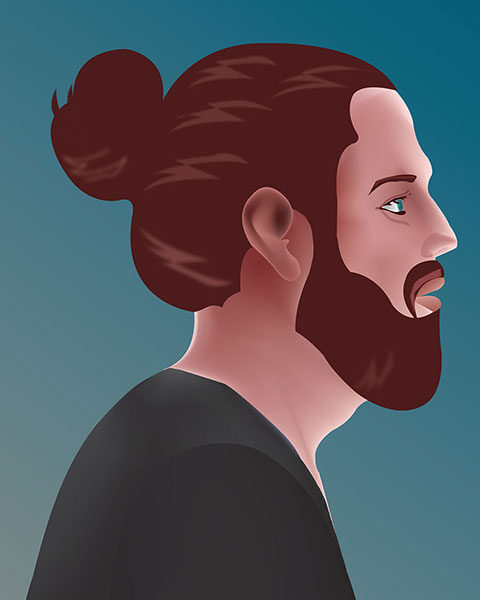 Vector art of a character side Profile, male with beard and long hairs