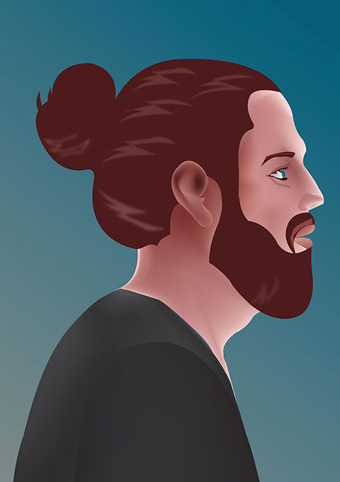 Vector art of a character side Profile, male with beard and long hairs