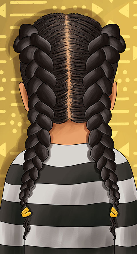 Digital painted and drawn image of a girl hair style called side fish hair braids
