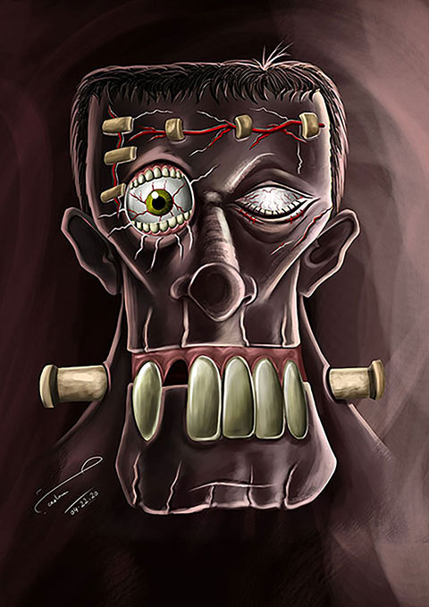 Exaugurated character design fan art of Frankenstein