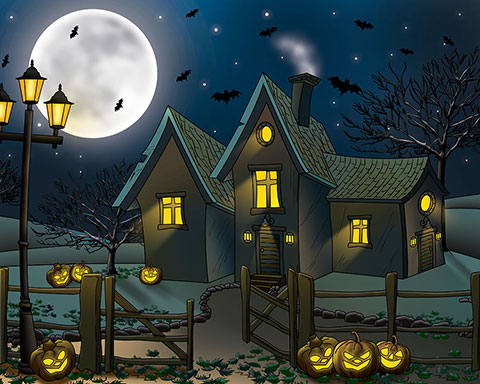 A house under moon light with Halloween Vibes