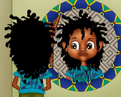 Afro American black boy looking him self in mirror digital art